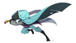  blue_fur blue_nose boots cape cat clothing dust:_an_elysian_tail dust_(character) feline fur hat jacket male mammal pants peritian plain_background running solo sword weapon white_background 