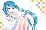  aqua_hair blue_eyes dress hatsune_miku long_hair mochi-pon sitting solo twintails very_long_hair vocaloid 