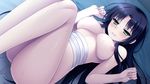  akatsuki-works bed black_hair breasts game_cg green_eyes hello_lady long_hair nipples nude otonashi_saku saeki_hokuto wet 