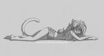  bethany black_and_white breasts cat clothing feline female greyscale hair jay_naylor long_hair long_tail looking_at_viewer lying mammal monochrome nipples plain_background smile solo topless 
