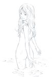  long_hair monochrome nude original sketch solo traditional_media wading yoshitomi_akihito 