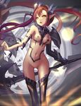  bad_id bad_pixiv_id battle_mage_(dungeon_and_fighter) breasts brown_eyes brown_hair dungeon_and_fighter highres long_hair mage_(dungeon_and_fighter) nipples pointy_ears pussy small_breasts solo thigh_gap twintails uncensored wangchuan_de_quanyan weapon yellow_eyes 