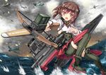  aircraft bow_(weapon) brown_hair kantai_collection north_abyssor taihou_(kancolle) thighhighs water weapon 