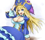  awilda_(p&amp;d) blonde_hair blue_dress blue_eyes breasts cleavage dress hat large_breasts long_hair memento_vivi open_mouth pirate_hat puzzle_&amp;_dragons smile solo 