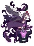  akemi_homura akuma_homura argyle argyle_legwear bare_shoulders black_dress black_feathers black_hair black_wings bow dark_orb_(madoka_magica) dress elbow_gloves feathered_wings gecchu gloves hair_bow heart highres long_hair looking_at_viewer mahou_shoujo_madoka_magica mahou_shoujo_madoka_magica_movie parted_lips purple_eyes simple_background solo thighhighs white_background wings 