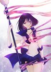  artist_name back_bow bishoujo_senshi_sailor_moon black_bow bob_cut bow choker earrings elbow_gloves gloves holding holding_spear holding_weapon jewelry pleated_skirt polearm purple_eyes purple_hair purple_sailor_collar purple_skirt ribbon sailor_collar sailor_saturn sailor_senshi_uniform sera_(pb2sera) short_hair signature silence_glaive skirt smile solo spear star star_choker tiara tomoe_hotaru weapon white_gloves 