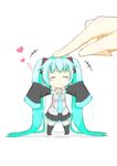  :&gt; aqua_hair bad_id bad_pixiv_id chibi closed_eyes detached_sleeves gunjoo_komachi hatsune_miku heart highres long_hair minigirl necktie outstretched_arms petting size_difference skirt sleeves_past_wrists solo spread_arms twintails very_long_hair vocaloid white_background 