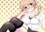  blush book breasts cleavage glasses hand_on_own_cheek headphones kon_dou_makoto large_breasts long_hair looking_at_viewer nitroplus office_lady pencil_skirt pink_eyes pink_hair skirt solo super_sonico 