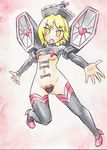  blonde_hair blush breasts c-string cosplay error hat jakuzure_nonon jakuzure_nonon_(cosplay) kawachi_koorogi kill_la_kill looking_at_viewer lunasa_prismriver marker_(medium) navel short_hair small_breasts solo spoilers symphony_regalia thighhighs touhou traditional_media underboob yellow_eyes 