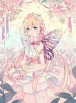  blonde_hair blue_eyes butterfly_wings dress flower hair_flower hair_ornament head_wreath highres long_hair mig_(36th_underground) original solo wings 