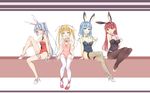  animal_ears blonde_hair blue_hair breasts bunny_ears bunnygirl cleavage gray_hair luky original pantyhose red_hair thighhighs twintails 