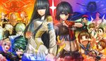  6+girls bad_id bad_pixiv_id black_hair blonde_hair blue_eyes brown_hair epaulettes fingerless_gloves gamagoori_ira glasses gloves green_eyes green_hair guts_(kill_la_kill) harime_nui highres inumuta_houka iori_shirou jakuzure_nonon kill_la_kill kinagase_tsumugu kirii kiryuuin_ragyou kiryuuin_satsuki life_fiber long_hair mankanshoku_barazou mankanshoku_mako mankanshoku_matarou mankanshoku_sukuyo matoi_ryuuko midriff mikisugi_aikurou multicolored_hair multiple_boys multiple_girls navel one_eye_closed pink_hair primordial_life_fiber red_eyes red_hair sailor_collar sanageyama_uzu school_uniform senketsu serafuku short_hair silhouette_demon soroi_mitsuzou suspenders two-tone_hair 