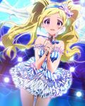  artist_request blonde_hair dress earrings emily_stewart hairband idolmaster idolmaster_million_live! jewelry jpeg_artifacts long_hair looking_at_viewer microphone necklace official_art purple_eyes skirt smile stage twintails 