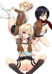  :d annie_leonhardt areolae bangs belt black_hair black_legwear black_skirt blonde_hair blue_eyes blue_panties blush breasts breasts_outside brown_eyes buttons christa_renz collarbone crotch female fingernails green_panties hair_between_eyes hands head_tilt highres holding holding_panties hood hoodie jacket kneehighs kneeling legs lingerie lips long_image long_sleeves looking_at_viewer mikasa_ackerman momonokizmen mound_of_venus multiple_girls nipples no_bra open_clothes open_mouth open_shirt panties panties_around_leg panties_removed panty_pull parted_lips photoshop pink_panties ponytail presenting_panties purple_eyes pussy scarf shingeki_no_kyojin shiny shiny_hair shiny_skin shirt short_hair simple_background sitting skirt smile spread_legs striped striped_panties tall_image thigh_strap thighhighs thighs unbuttoned uncensored underwear undressing uniform white_background white_legwear 