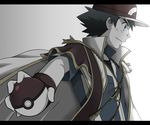  black_hair blue_eyes cape cyaneko fingerless_gloves gloves male_focus poke_ball pokemon pokemon_(anime) satoshi_(pokemon) smile solo 