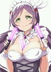  bare_shoulders between_breasts blush breasts clearite glowstick green_eyes large_breasts long_hair looking_at_viewer love_live! love_live!_school_idol_project mogyutto_&quot;love&quot;_de_sekkin_chuu! purple_hair smile solo toujou_nozomi twintails 