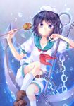  anchor bad_id bad_pixiv_id black_hair blue_eyes boots chain hat hishaku miiko_(somnolent) murasa_minamitsu sailor sailor_hat short_hair shorts socks touhou underwater 