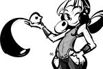  ;d animal bare_shoulders beak bird cowboy_shot eccma417 feng_(skullgirls) greyscale hand_on_hip holding in_palm monochrome one_eye_closed open_mouth page_number simple_background skullgirls sleeveless smile solo standing tank_top white_background 