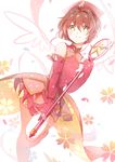  bare_shoulders blush brown_hair cardcaptor_sakura dress elbow_gloves gloves green_eyes hat highres honya1 hoshi_no_tsue kinomoto_sakura magical_girl red_gloves red_hat short_hair smile solo star star-shaped_pupils symbol-shaped_pupils wand wings 