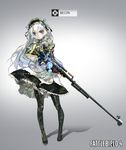  adapted_costume battlefield_(series) battlefield_4 black_gloves boots brand_name_imitation camouflage camouflage_dress camouflage_hairband camouflage_legwear chaika_trabant dress english fingerless_gloves frown full_body gloves gun hair_ornament hairband highres hitsugi_no_chaika holding lolita_hairband long_hair looking_at_viewer namaniku_atk number parody puffy_sleeves purple_eyes rifle silver_hair sniper_rifle solo standing thigh_boots thighhighs weapon woodland_pattern 