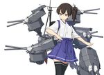  alternate_costume alternate_weapon black_legwear brown_hair cannon commentary_request japanese_clothes kaga_(battleship) kaga_(kantai_collection) kantai_collection rokuwata_tomoe short_hair side_ponytail simple_background skirt solo thighhighs turret weapon white_background zettai_ryouiki 