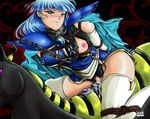  1girl 2014 artist_request bdsm blue_eyes blue_hair bondage bound cape character_request chinese_zodiac erect_nipples horse_(chinese_zodiac) magic_knight_rayearth new_year nipples rope ryuuzaki_umi sad_(artist) source_request thighhighs torn_clothes wooden_horse 