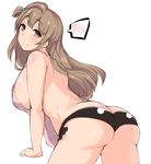  apron ass bad_id bad_pixiv_id black_panties blush breasts brown_eyes brown_hair hair_ornament large_breasts long_hair looking_back love_live! love_live!_school_idol_project minami_kotori moisture_(chichi) nearly_naked_apron one_side_up panties simple_background smile solo spoken_blush underwear white_background 
