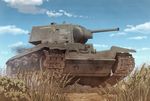  cannon caterpillar_tracks cloud day earasensha grass ground_vehicle gun kv-1 machine_gun military military_vehicle motor_vehicle no_humans original ranguage russian sky soviet star tank tank_focus turret weapon world_war_ii 