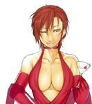  ;) asashin_(kazami-tomo) bad_id bad_pixiv_id bare_shoulders blush breasts brown_hair choker cleavage cocktail_glass collarbone cup dress drink drinking_glass elbow_gloves formal gloves green_eyes halterneck idolmaster idolmaster_cinderella_girls kiba_manami large_breasts no_bra one_eye_closed red_dress red_gloves shawl short_hair smile solo 