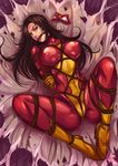  1girl artist_request bdsm bit_gag bondage bound breast_bondage crotch_rope gag gagged harness jessica_drew kachima marvel rope shibari spider-woman spread_legs 