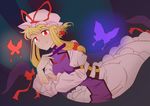  blonde_hair bow bug butterfly dress fan gap hair_bow hat highres insect red_eyes redz short_hair smile solo touhou yakumo_yukari 