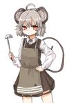  ahoge animal_ears apron blush grey_hair hand_on_hip jewelry ladle mouse_ears mouse_tail nazrin red_eyes short_hair simple_background skirt solo tail touhou white_background yunuki_uta 