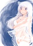  aila_jyrkiainen blue_eyes blush bra breasts cleavage garter_belt gundam gundam_build_fighters jewelry large_breasts long_hair mori_no_hito pendant see-through silver_hair simple_background smile solo thighhighs underwear veil white_bra white_legwear 