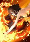  atmospheric_reentry black_hair blue_eyes breasts burning censored citemer clothes_removed convenient_censoring falling fire flame highres kill_la_kill living_clothes matoi_ryuuko medium_breasts multicolored_hair nude open_mouth red_hair senketsu short_hair spoilers tears two-tone_hair 