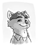  2018 anthro black_and_white bust_portrait canine cheek_tuft clothed clothing disney fox fuel_(artist) gideon_grey greyscale male mammal monochrome portrait simple_background smile solo tuft zootopia 