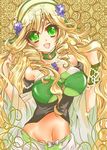  bare_shoulders blonde_hair breasts collar flower green_eyes jewelry long_hair looking_at_viewer lots_of_jewelry madan_no_ou_to_vanadis midriff sofya_obertas sophia_obertas very_long_hair 