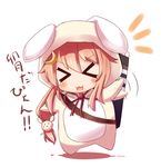  &gt;_&lt; :3 :x alternate_costume animal_costume blush bunny bunny_costume chibi closed_eyes costume crescent crescent_hair_ornament gasuto_(kamikami) hair_ornament kantai_collection long_hair open_mouth red_hair smile solo uzuki_(kantai_collection) |_| 