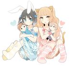  :o amesawa_mokke animal_ears bad_id bad_pixiv_id black_hair blue_eyes boots brown_eyes brown_hair bunny_ears cat_ears character_doll doll doll_hug dress fluffy_legwear folded_hair hair_rings hisanuma_sayu isaki_kaname long_hair multiple_girls nagi_no_asukara nightgown no_shoes pink_footwear pink_legwear pom_pom_(clothes) sakishima_hikari shiodome_miuna socks striped striped_legwear tail twintails two_side_up yellow_legwear 