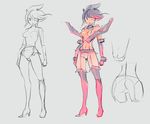  adapted_costume ass bare_shoulders boots breasts c-string commentary detached_collar doxy elbow_gloves garter_belt gloves kill_la_kill matoi_ryuuko navel partially_visible_vulva revealing_clothes senketsu sketch small_breasts solo suspenders thigh_boots thighhighs 