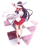  armpits back_bow bad_id bad_pixiv_id bare_legs between_fingers bishoujo_senshi_sailor_moon black_hair bow camo_(makicomano) checkered checkered_floor full_body hino_rei long_hair ofuda one_eye_closed pleated_skirt red_sailor_collar red_skirt sailor_collar sailor_mars sailor_senshi_uniform skirt sleeveless solo very_long_hair 