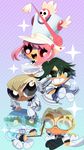  4boys baton blonde_hair computer dark_skin gamagoori_ira glasses hat highres inumuta_houka iori_shirou jakuzure_nonon kill_la_kill laptop mask multiple_boys parody pink_hair powerpuff_girls sanageyama_uzu shako_cap sparkle style_parody yunomi_(bearleaf) 