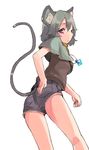  alternate_costume animal_ears ass blush grey_hair jewelry looking_at_viewer mouse_ears mouse_tail nazrin pendant red_eyes short_hair shorts simple_background solo tail touhou white_background yunuki_uta 