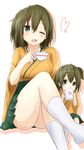  brown_hair commentary_request cup grey_eyes heart highres hiryuu_(kantai_collection) if_they_mated kantai_collection looking_at_viewer mother_and_daughter multiple_girls one_eye_closed open_mouth saku_(kudrove) short_hair side_ponytail skirt smile teacup younger 