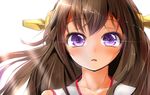  antennae backlighting bad_id bad_pixiv_id brown_hair collarbone face hair_ornament kantai_collection kongou_(kantai_collection) long_sleeves looking_at_viewer open_mouth purple_eyes solo upper_body velia 