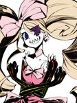  big_hair blonde_hair blue_eyes bow drill_hair earrings eyepatch grin hair_bow harime_nui jewelry kill_la_kill long_hair pink_bow sharp_teeth smile solo spoilers taiti teeth twin_drills twintails 