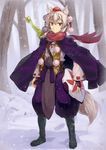  adapted_costume animal_ears black_footwear boots bridal_gauntlets detached_sleeves hat highres hinami_(hinatamizu) inubashiri_momiji knee_boots rubber_boots scarf sheath sheathed shield short_hair silver_hair smile solo sword tail tokin_hat touhou weapon wide_sleeves wolf_ears wolf_tail 