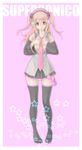  absurdres alternate_hairstyle boots breasts cleavage cosplay hatsune_miku hatsune_miku_(cosplay) headphones highres large_breasts long_hair looking_at_viewer necktie nitroplus open_clothes open_mouth pink_eyes pink_hair ryokuyuu solo super_sonico thigh_boots thighhighs vocaloid 