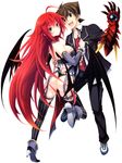  1girl absurdres blue_eyes breasts brown_eyes brown_hair high_heels high_school_dxd highres hyoudou_issei large_breasts lingerie long_hair miyama-zero official_art red_hair rias_gremory thighhighs underwear very_long_hair white_background wings 