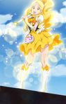  baton blonde_hair boots cloud cure_honey happinesscharge_precure! highres long_hair microphone oomori_yuuko pleated_skirt ponytail precure screencap skirt sky solo sparkle wide_ponytail yellow_eyes 