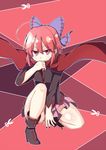  ahoge boots bow cape earlgrey hair_bow red_eyes red_hair sekibanki short_hair skirt solo touhou 